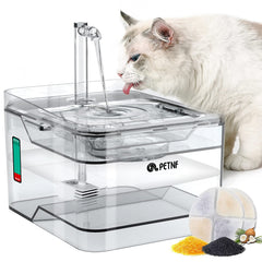 PETNF transparent water fountain shows 3L capacity for multi-pet households