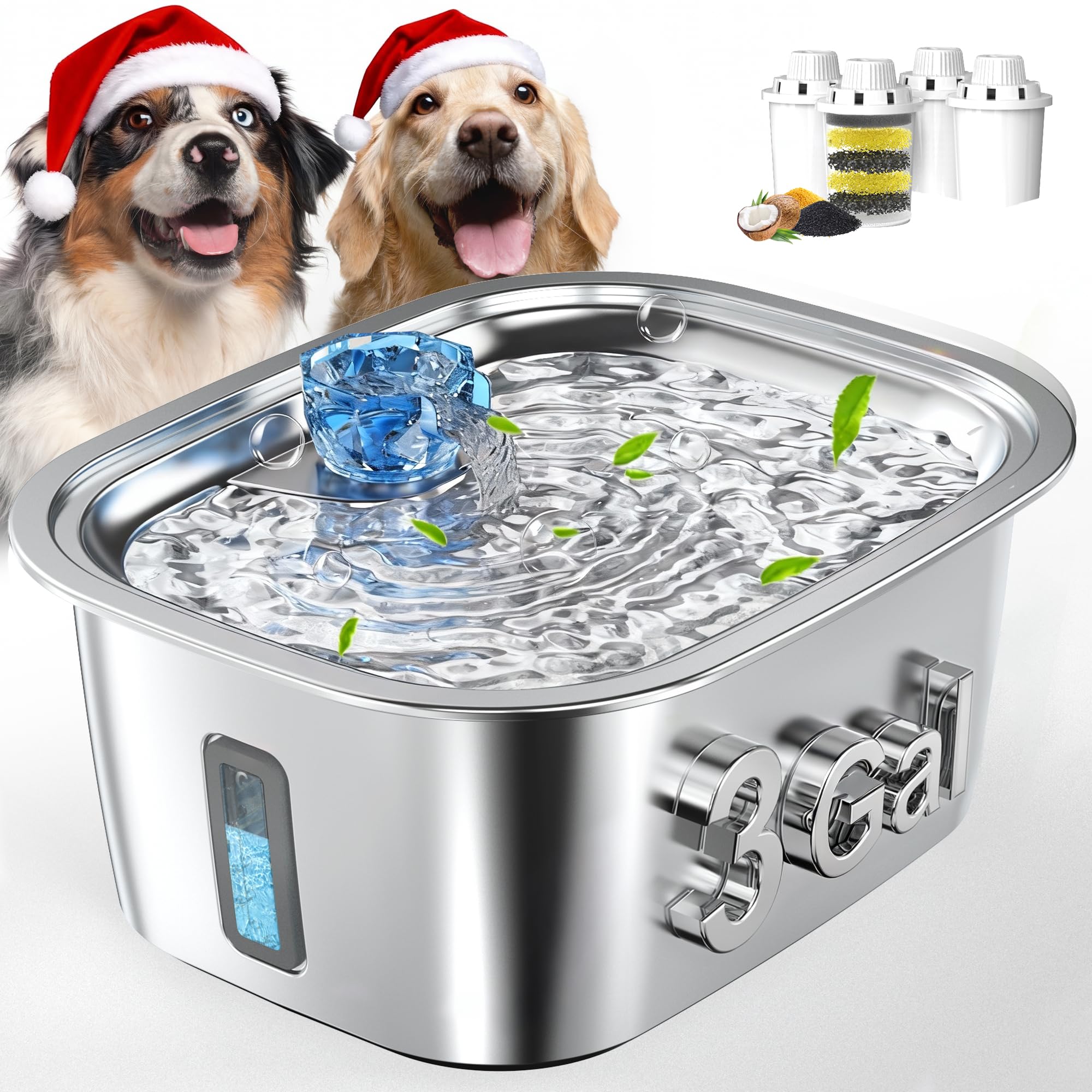 PETNF dog water fountain visible water level window for easy refills and hydration tracking.