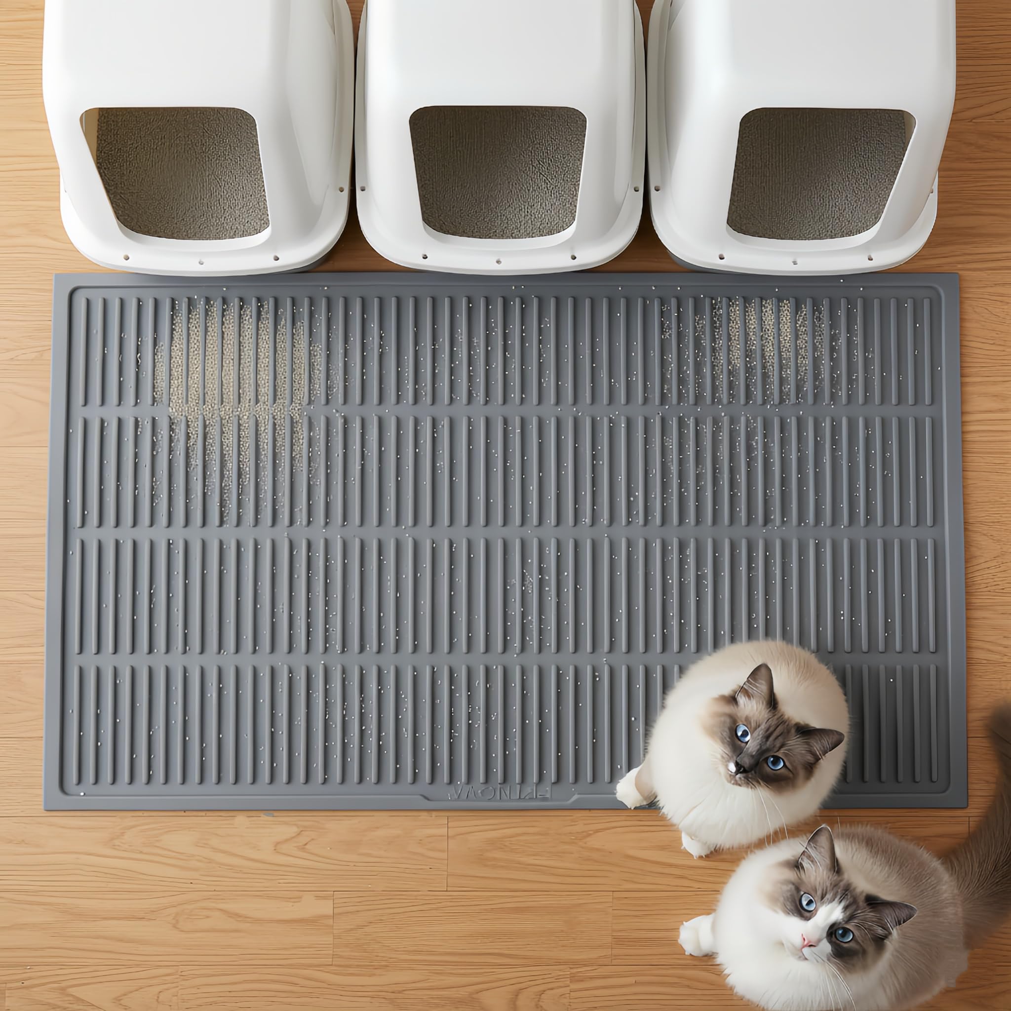 PetNova Extra Large Litter Mat coverage photo showing full 39x29 inch area catching litter.