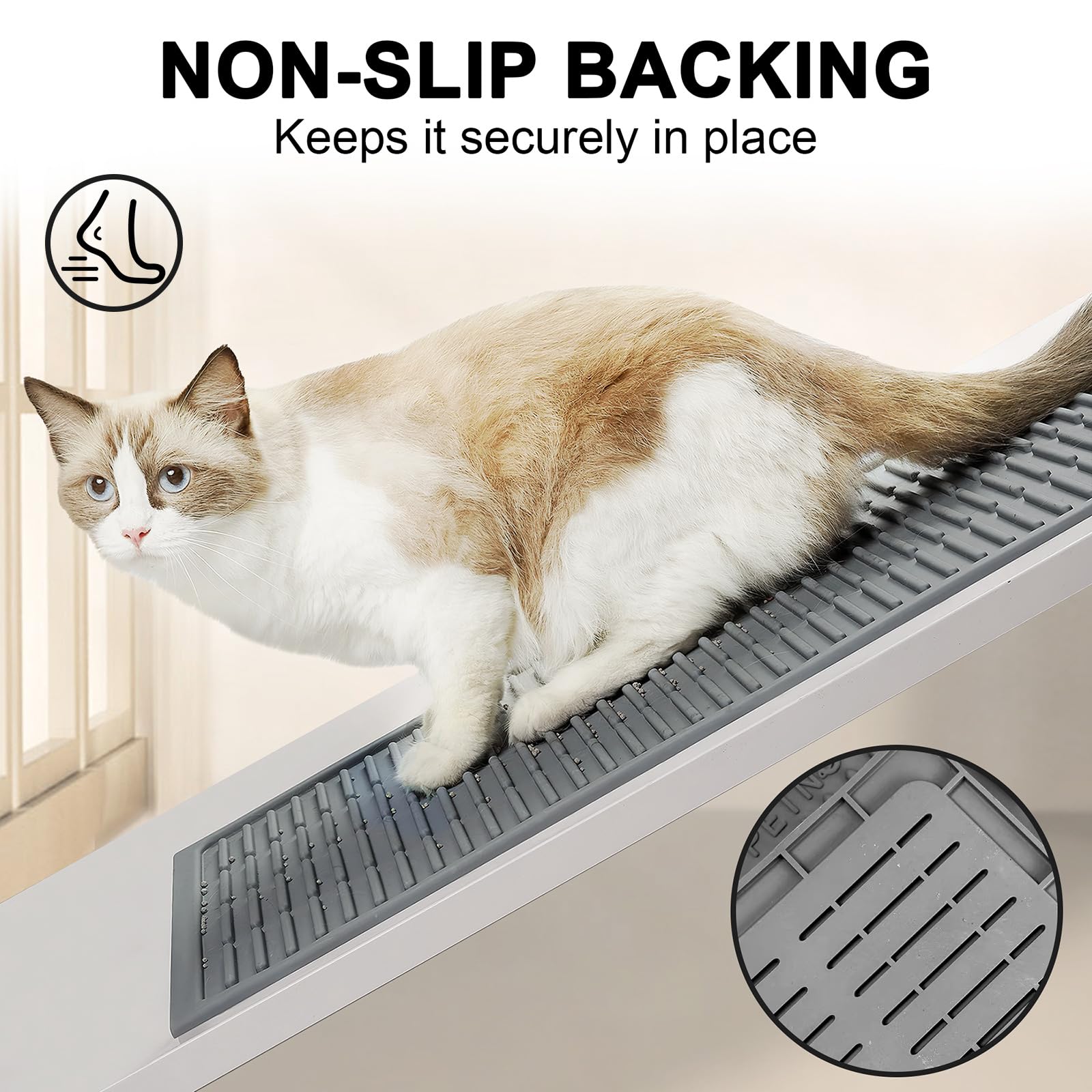 PetNova easy-clean mat vacuums quickly and empties trapped litter.