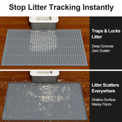 PetNova 3D-structure silicone mat locks litter in place after paw contact.