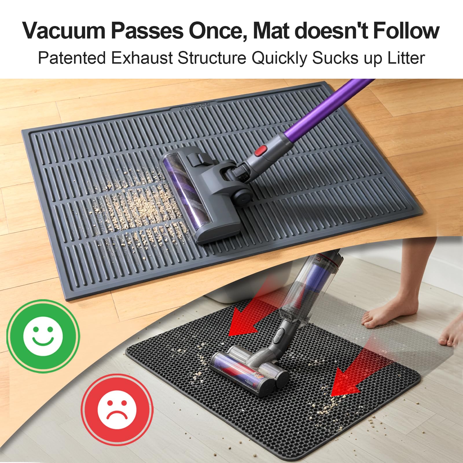 PetNova easy-clean mat pours litter back in 3 seconds with smooth surface.