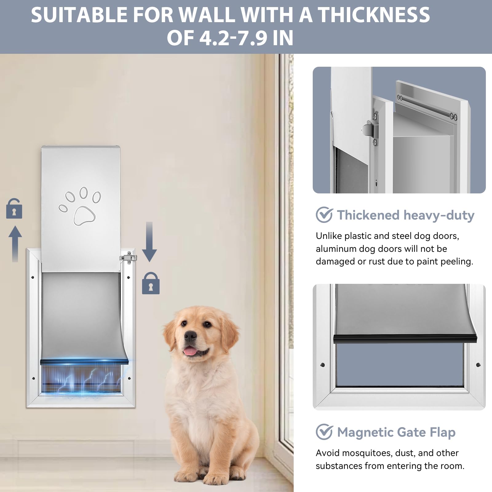 Petoasis dog door with pup entering illustrates easy, carefree access for daily potty breaks.