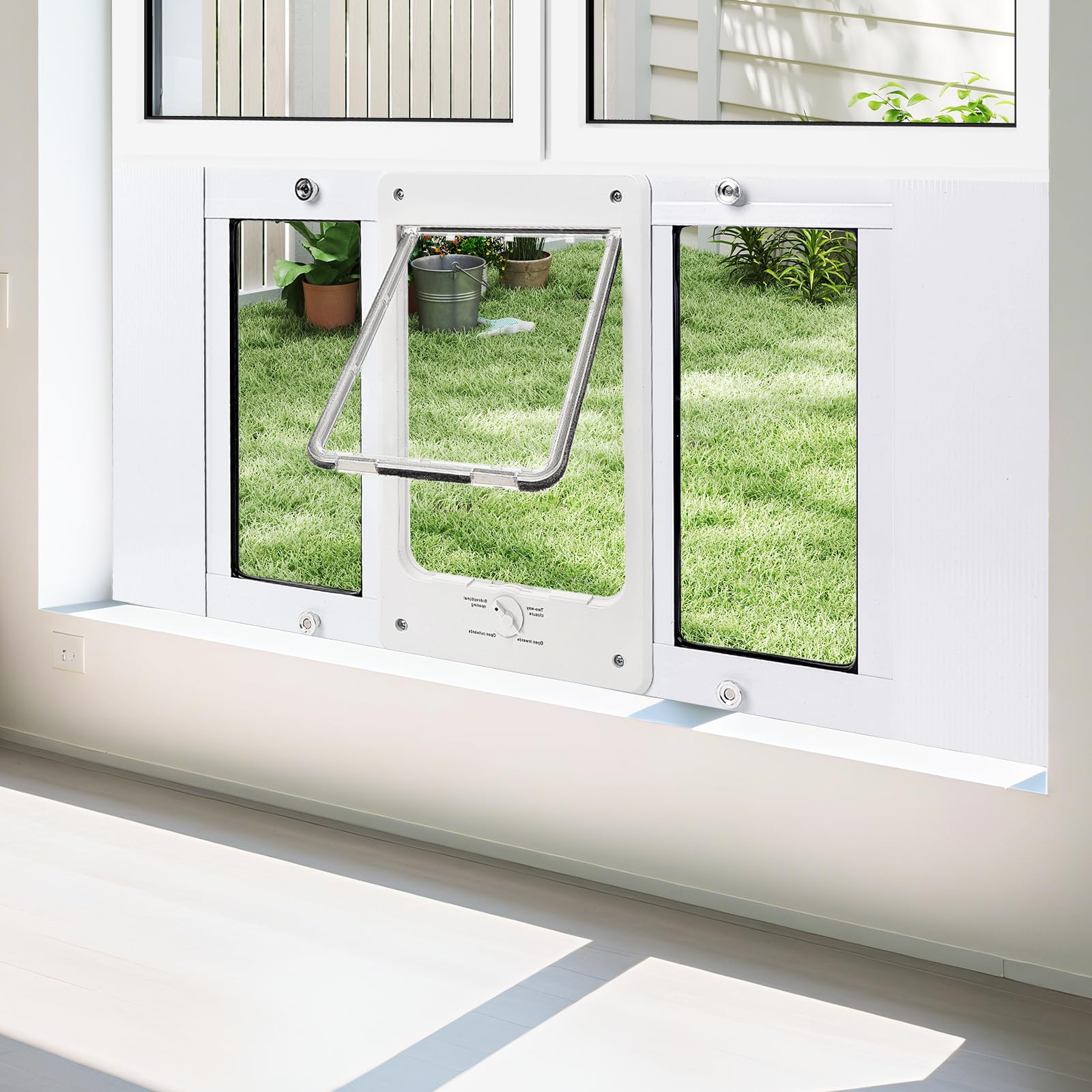 Petoasis full-size window pet door installed for easy pet access and home comfort.
