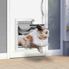 Petoasis heavy-duty dog door with aluminum frame delivers rust-proof durability.