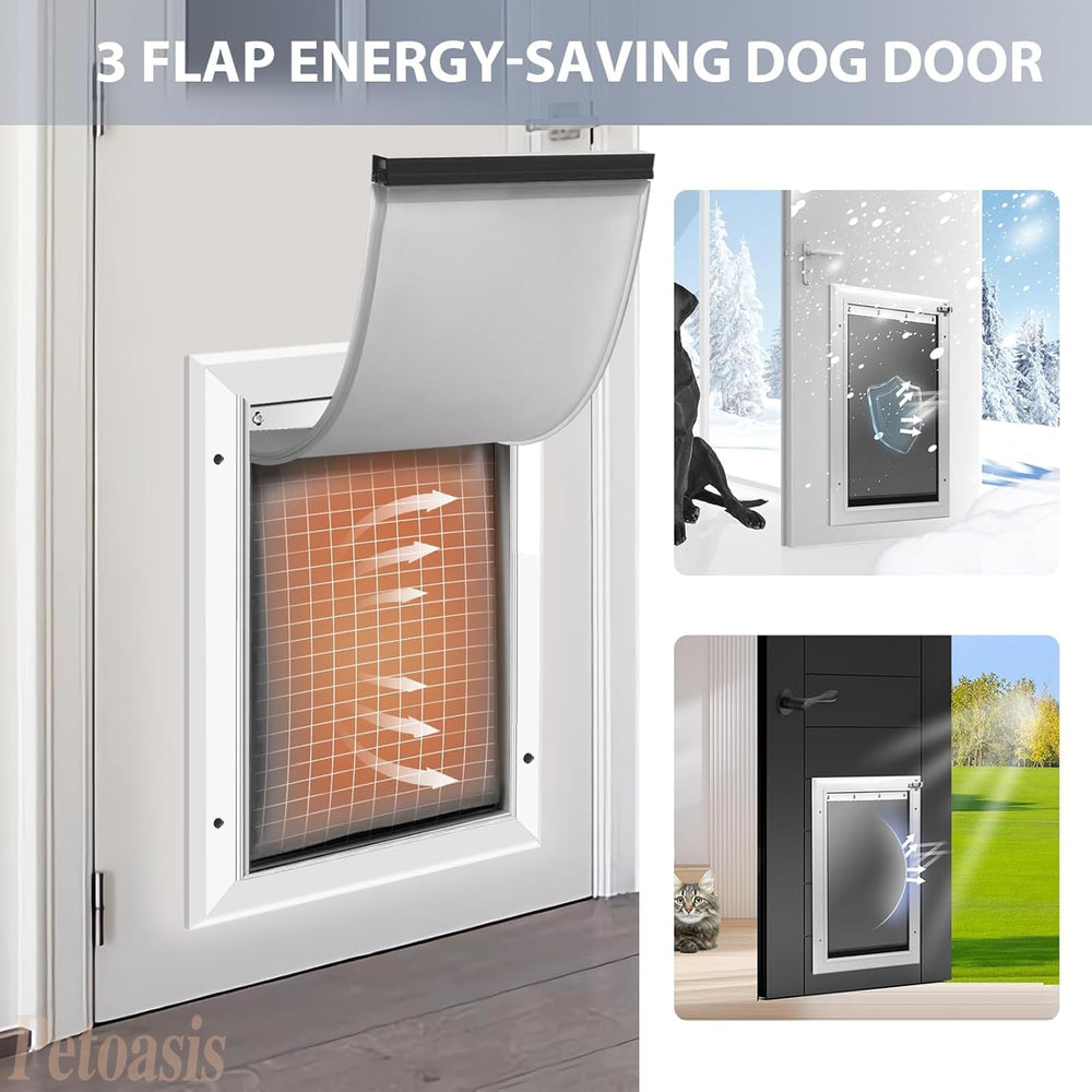 Petoasis modern-design dog door in silver-white to blend with home aesthetics two-color options