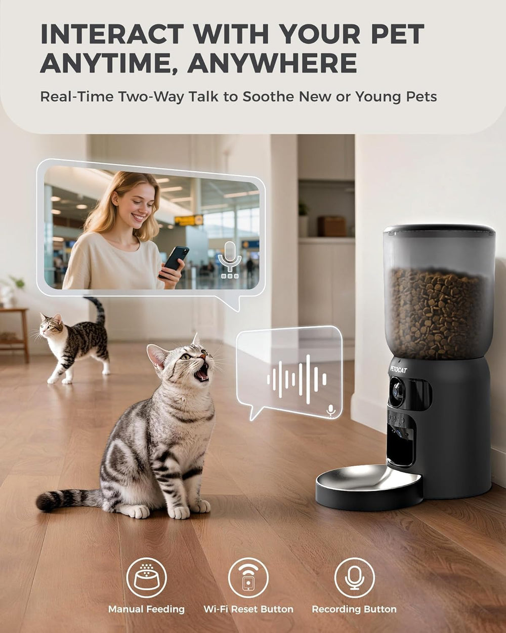 PETOCAT AI Feeder with two-way audio and laser toy for interactive play