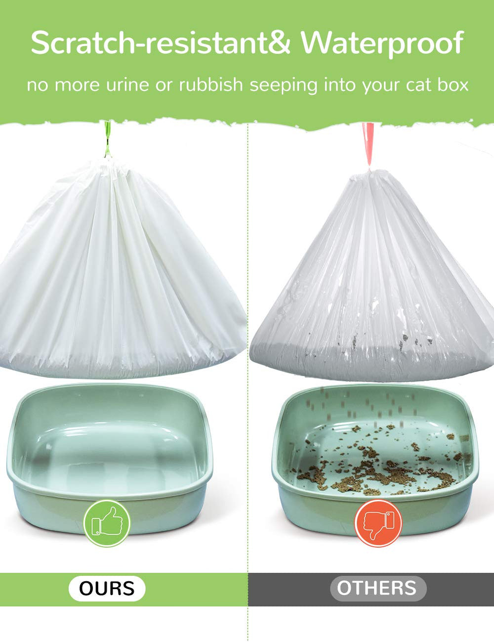 Petocat 2mil liner close-up highlights durable, tear-resistant protection during scooping.