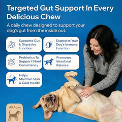 PETOPTIMUM dog-probiotic-chews-treats in bowl promoting friendly digestion