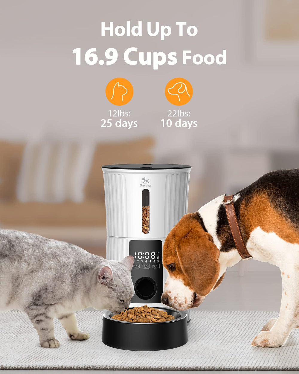 Petory automatic cat feeder hopper and bowl are dishwasher-safe for easy cleaning.