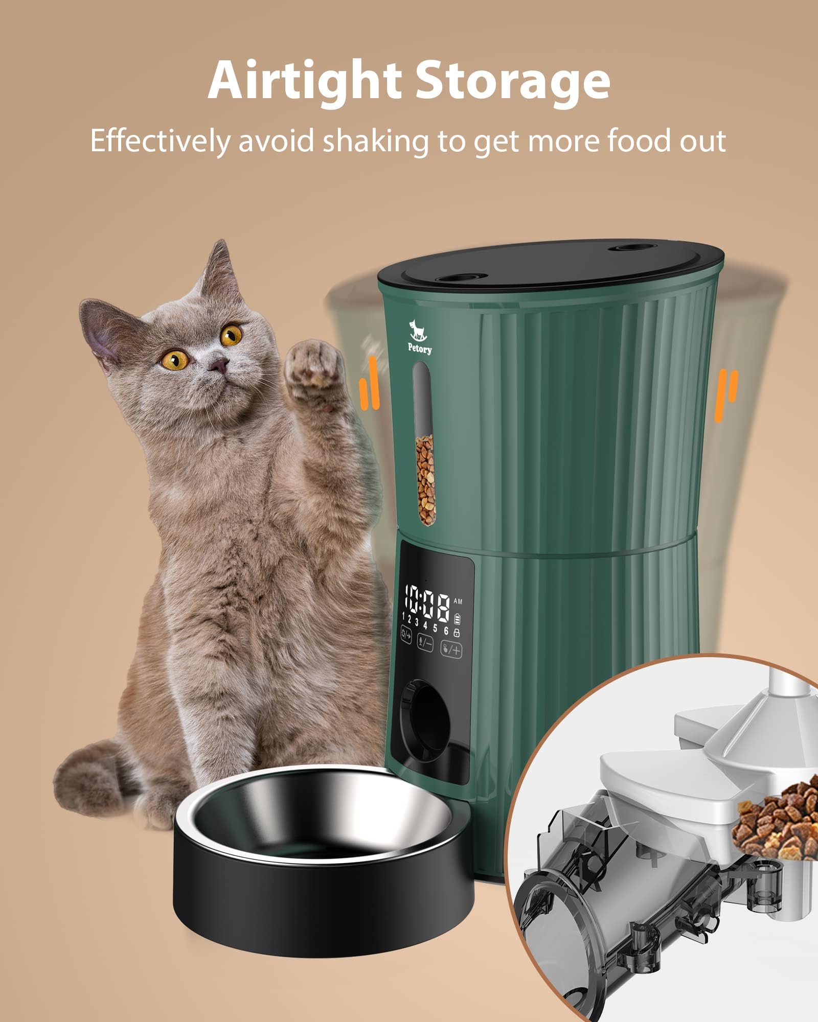 Petory Capacity 16.9 Cups shows ample storage for multi-day feeding.