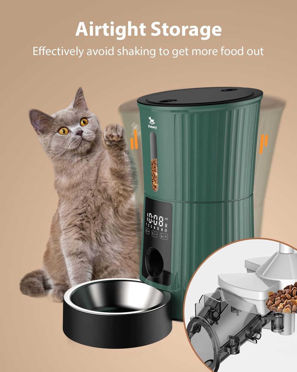 Petory Capacity 16.9 Cups shows ample storage for multi-day feeding.