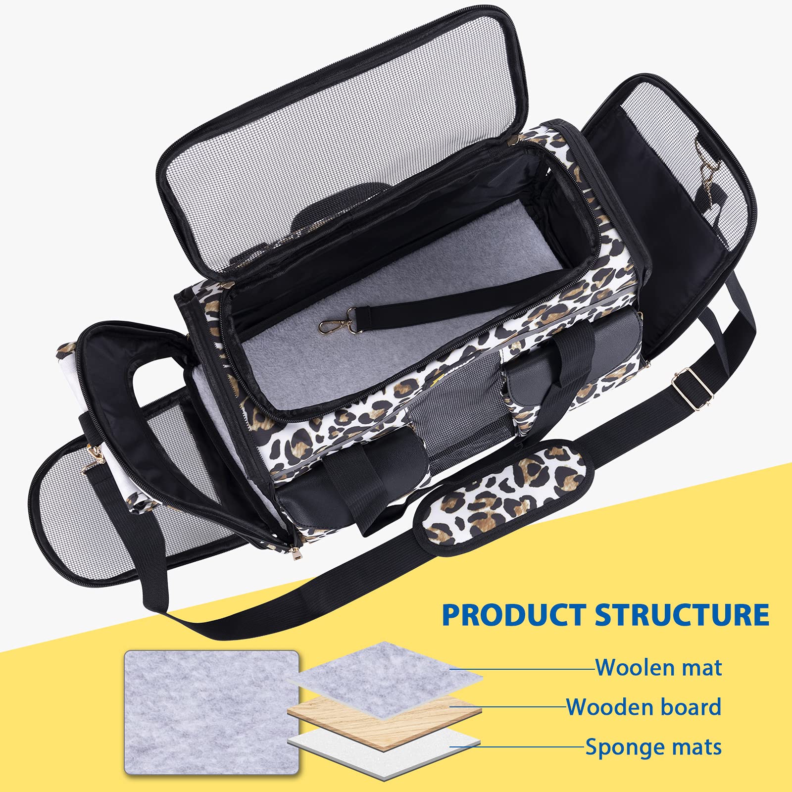 Petotw leopard carrier front view with zipper access and ventilation