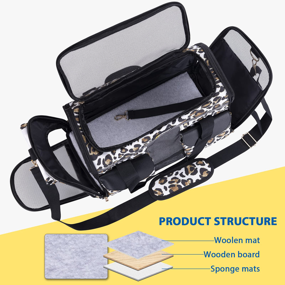Petotw leopard carrier front view with zipper access and ventilation