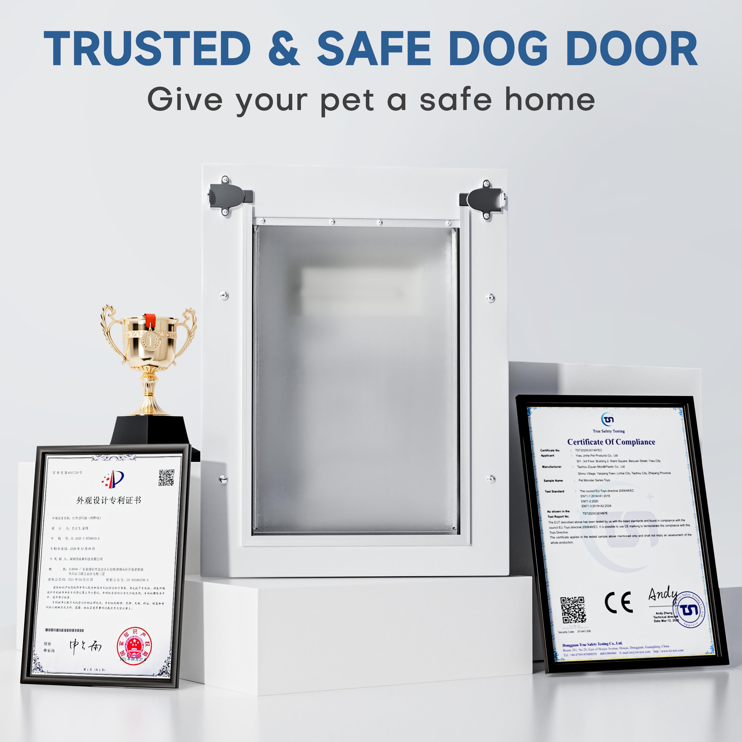 PETOUCH dog door with lockable sliding panel adds safety when you are away.