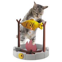 PetPals Grilled Fish treat-dispensing toy with rotating dispenser for interactive play.