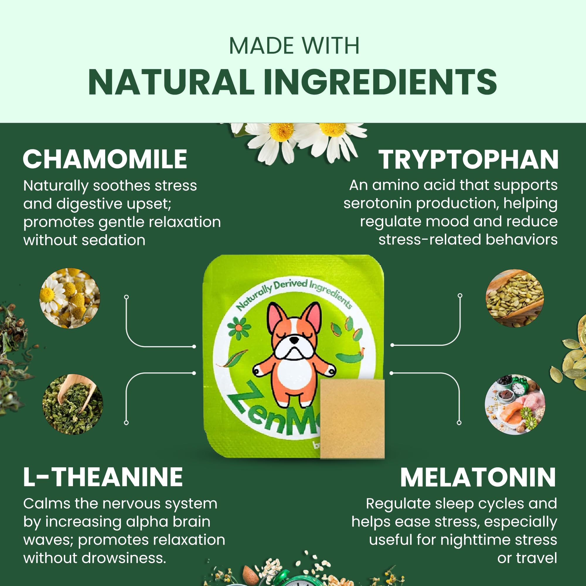 PetPax Co Calming Strips ingredients chamomile and L-theanine.