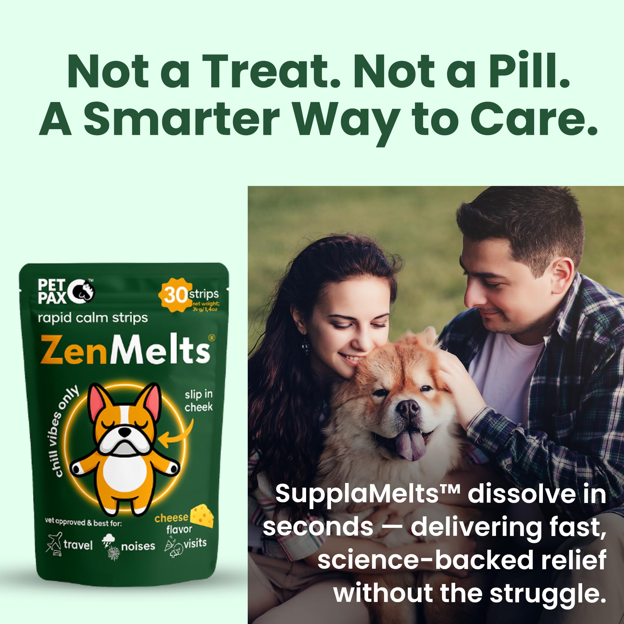 PetPax Co Calming Strips pack front showing 30 melts.