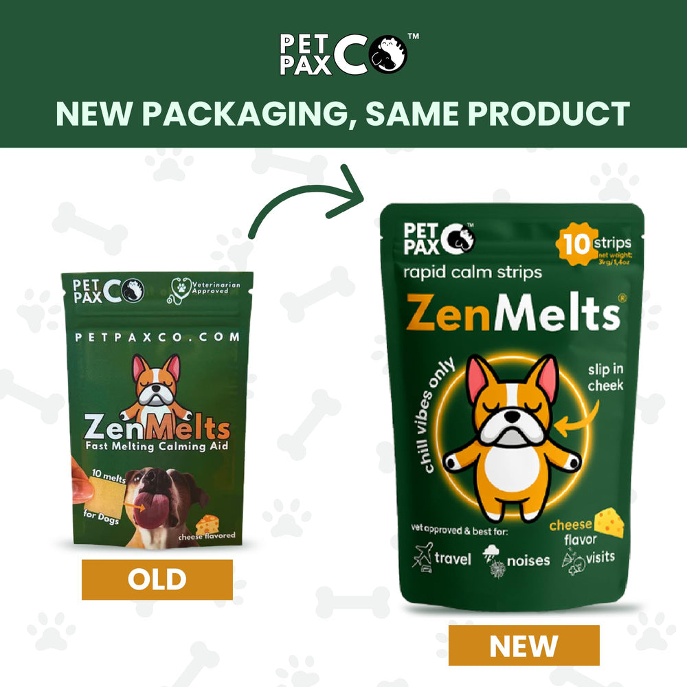 PetPax Co Calming Strips helping a relaxed pup after fireworks or storms.