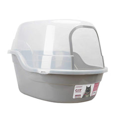 Petphabet Jumbo hooded litter box gray front view supports two-cat setups