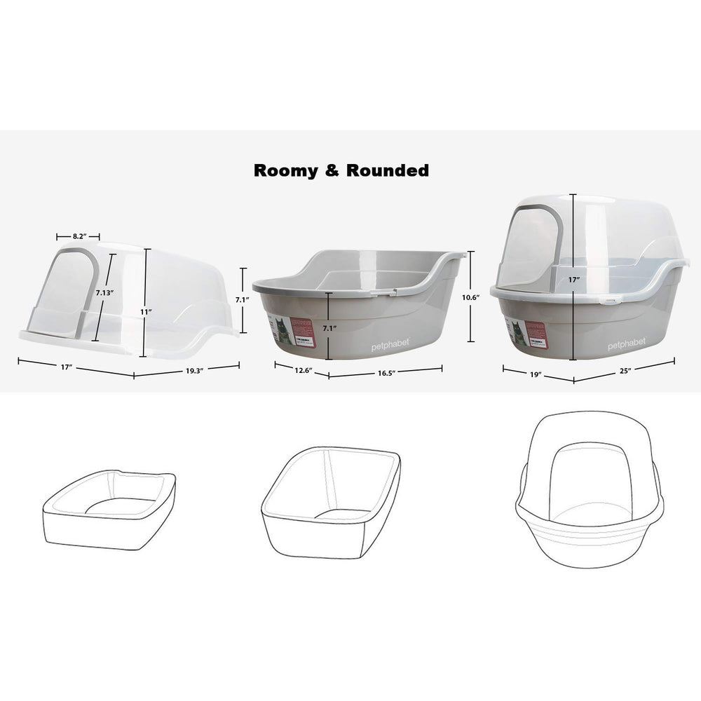 Petphabet Jumbo hooded litter box gray interior emphasizes roomy easy-scoop space