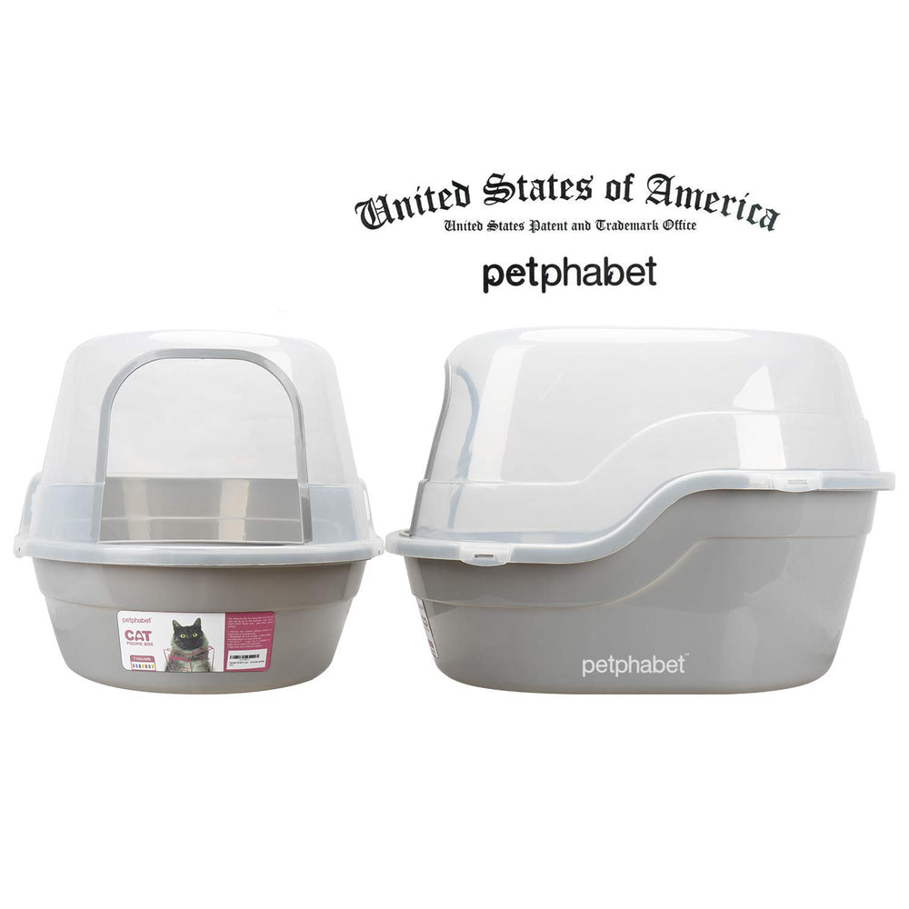 Petphabet Jumbo hooded litter box gray top view demonstrates quiet private area
