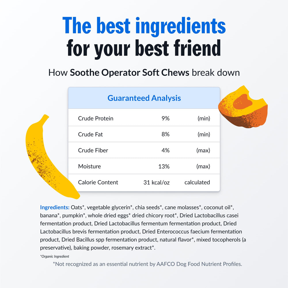 PetPlate banana-pumpkin-flavor chews image shows tasty, probiotic-rich gut support for dogs.