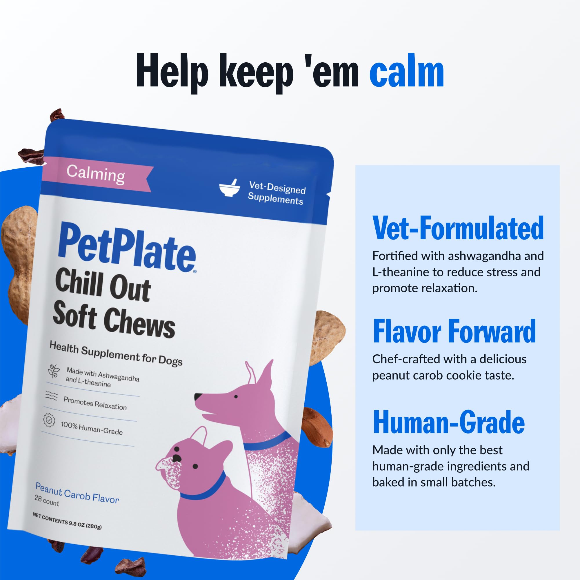 PetPlate Chill Out Soft Chews dog during storm scenario illustrating use case.