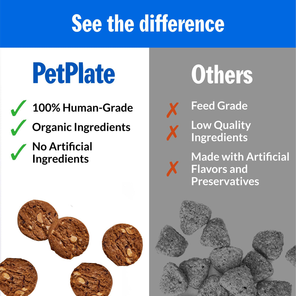 PetPlate Chill Out Soft Chews packaging beside dog with savory aroma.