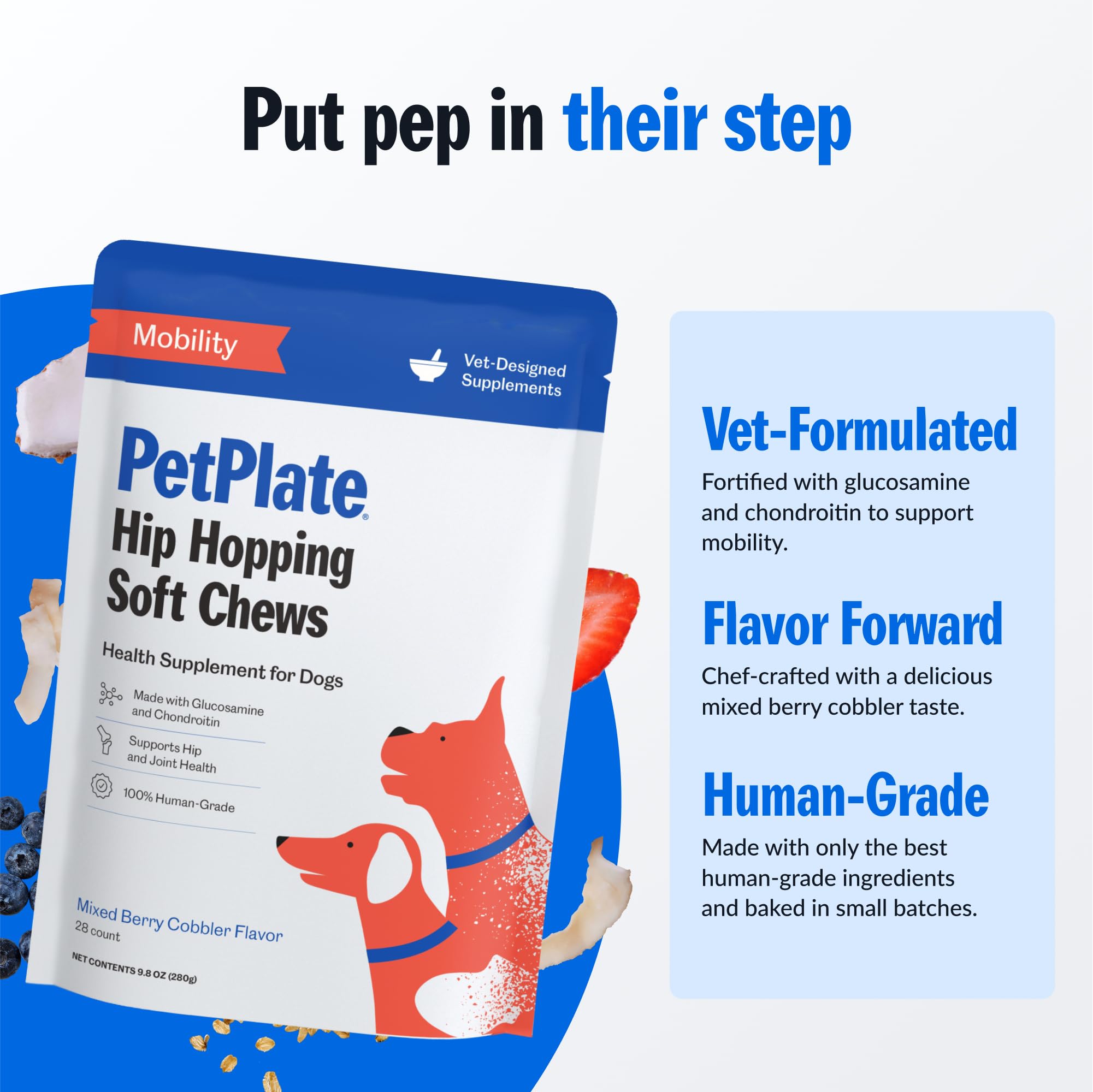 PetPlate Hip Hopping Soft Chews serving bowl ready for daily vitality