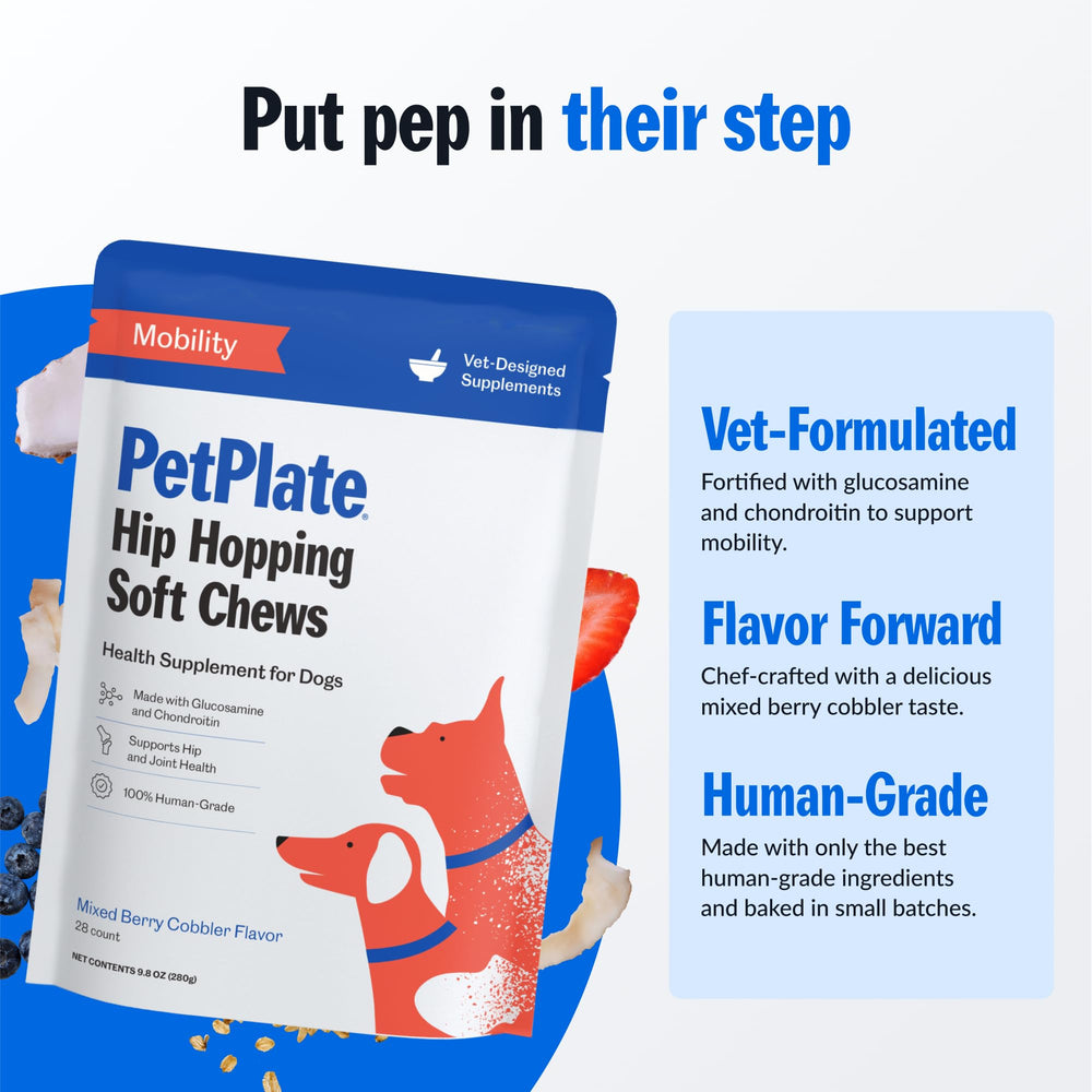 PetPlate Hip Hopping Soft Chews serving bowl ready for daily vitality
