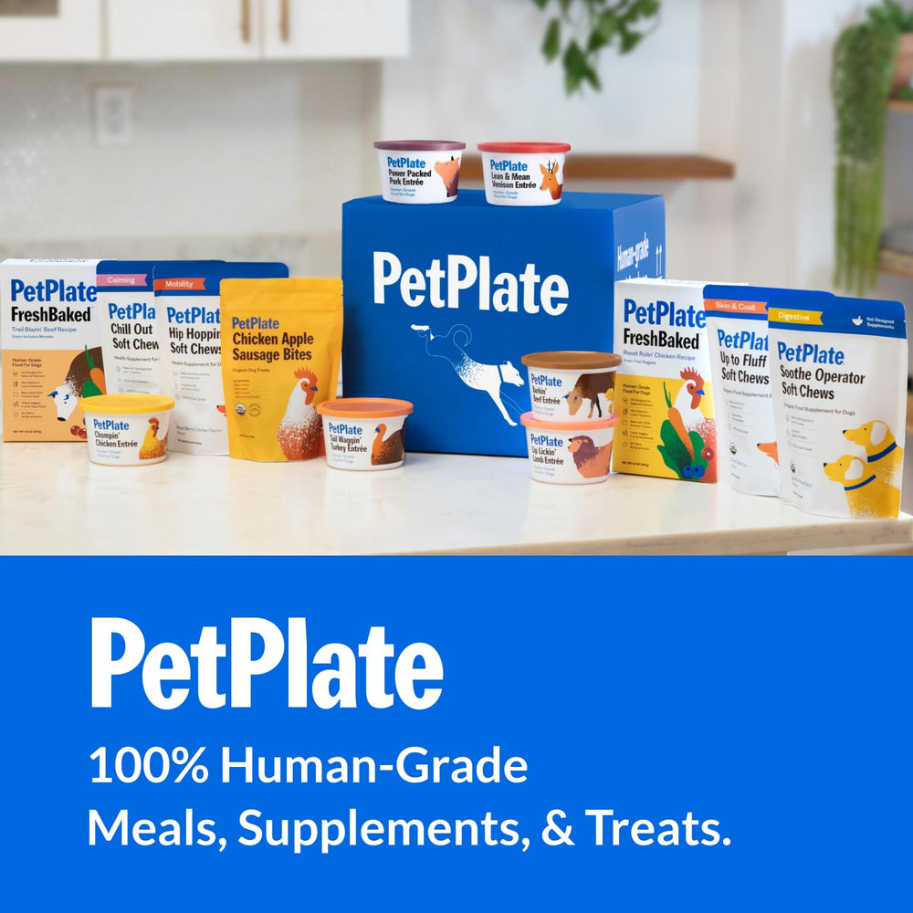 PetPlate organic and human-grade ingredients offer fat-protein balance for wholesome snacks.