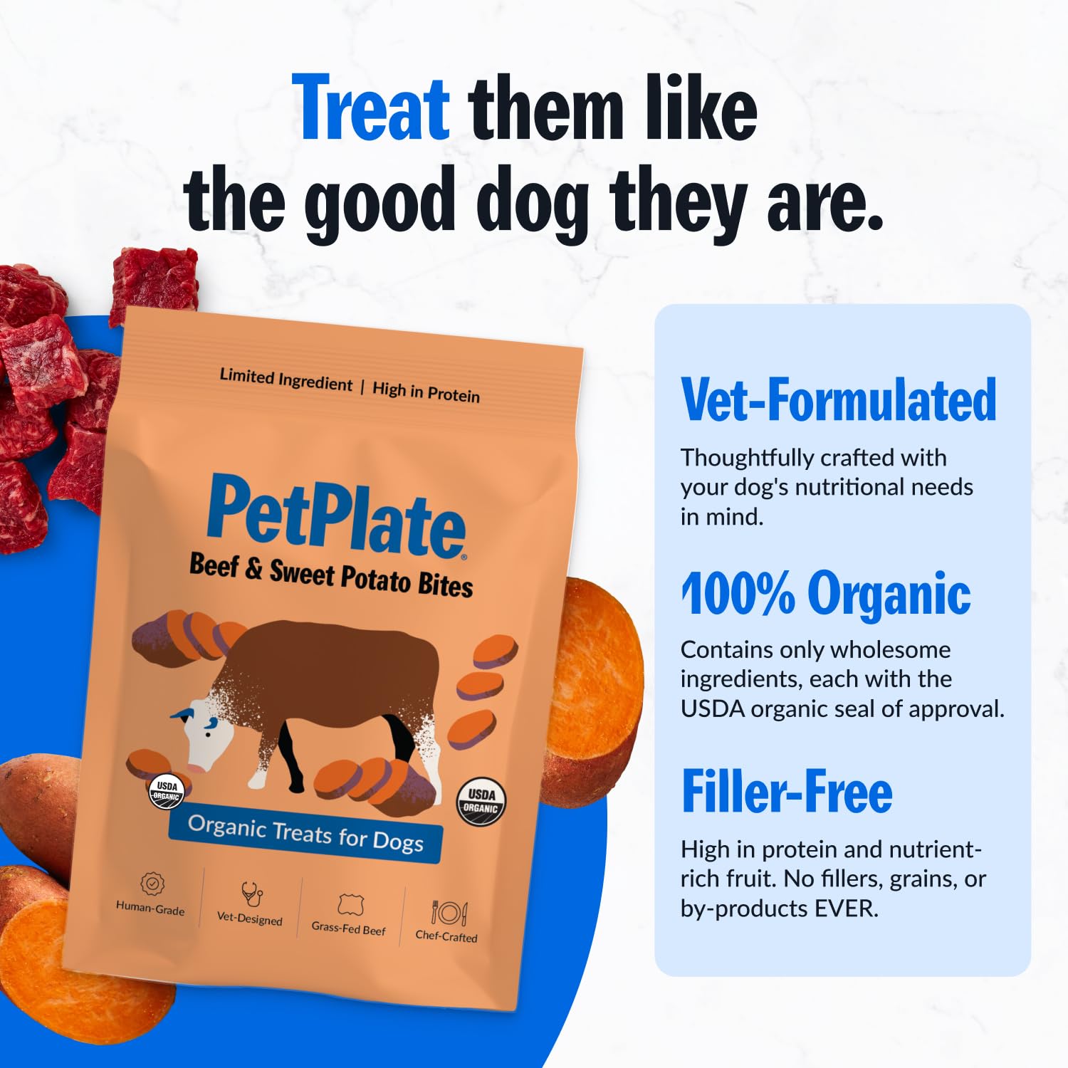 PetPlate wood-smoked cooking technique visible in treats adds a rich aroma for dogs.