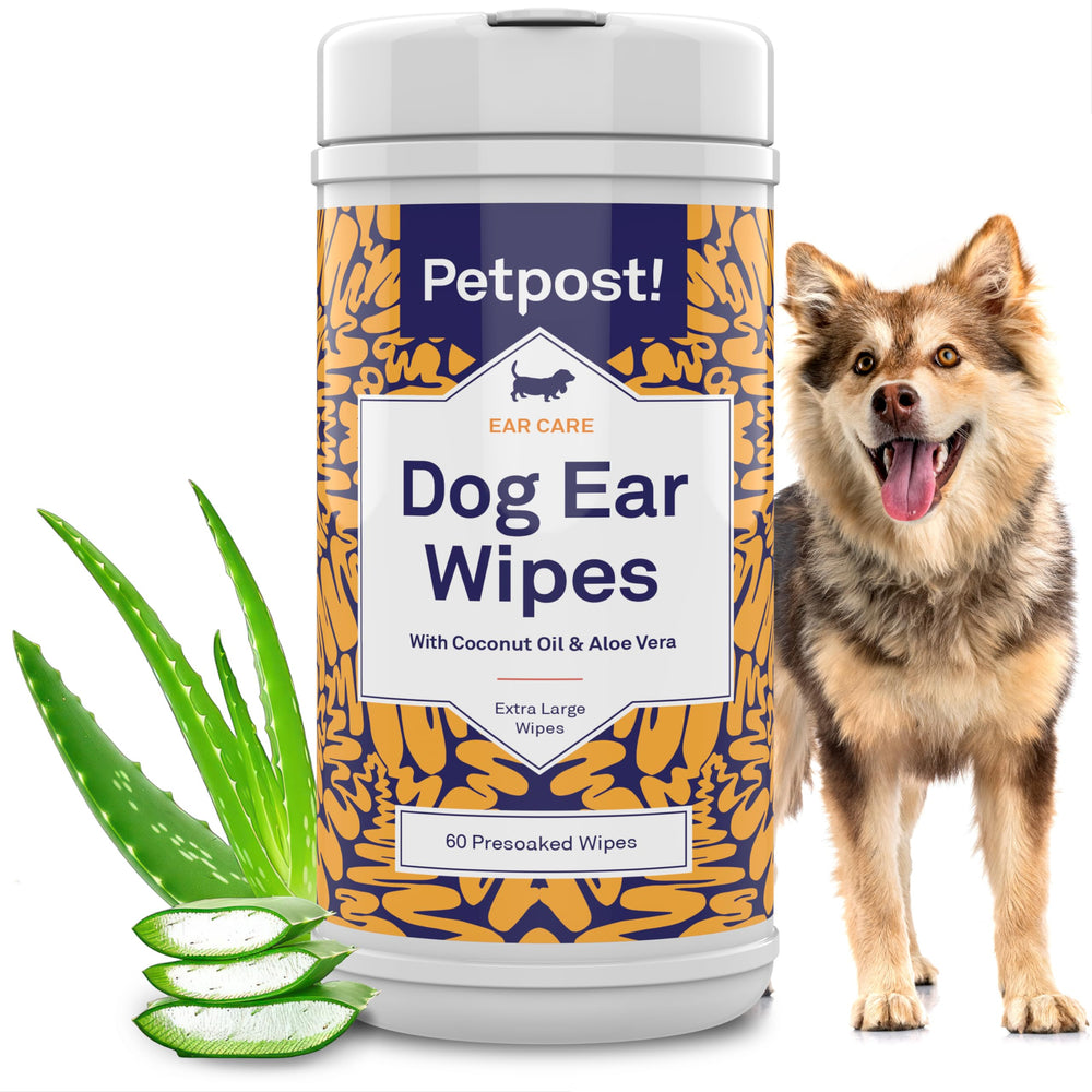 Petpost Large Dog Ear Cleaner Wipes pack open for quick, gentle ear cleaning.