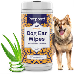 Petpost Large Dog Ear Cleaner Wipes pack open for quick, gentle ear cleaning.