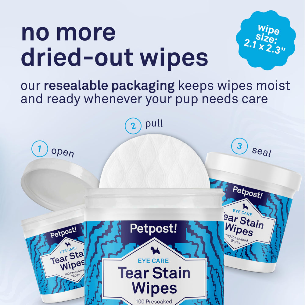 Petpost Tear Stain Remover Wipes 2.1-by-2.3-inch pad size helps precise cleaning.