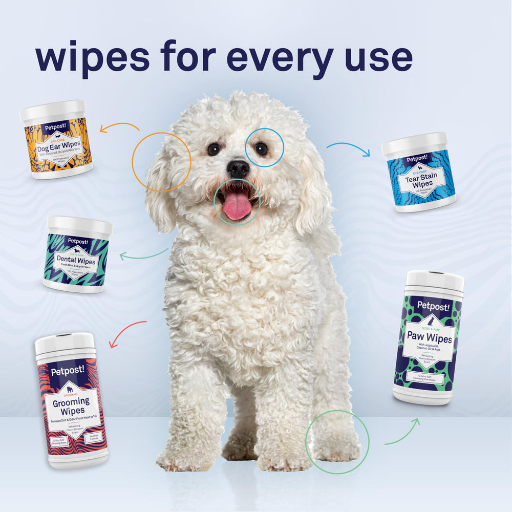 Petpost Tear Stain Remover Wipes convenient everyday wipe for sensitive skin.
