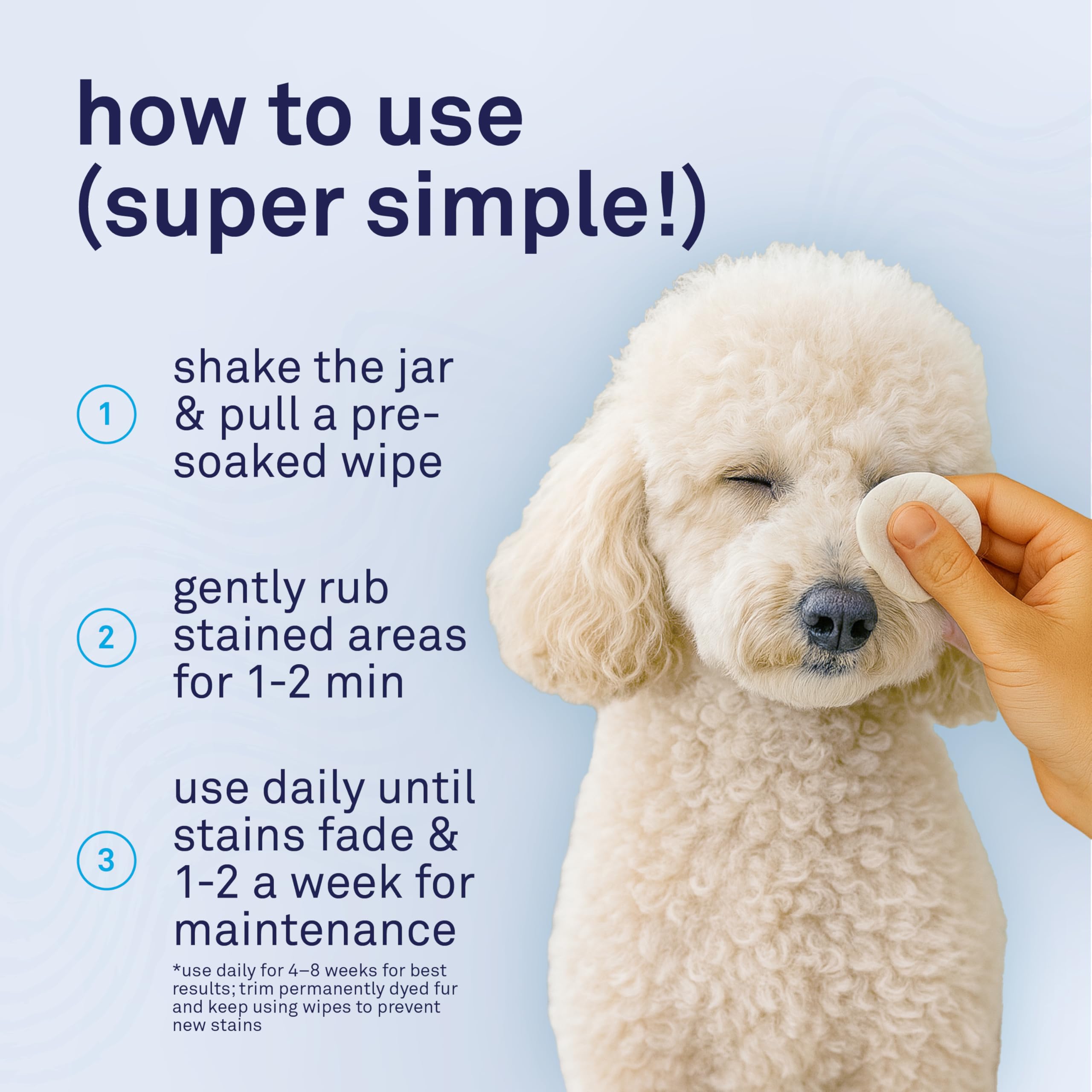 Petpost Tear Stain Remover Wipes natural formula emphasizing juniper berry and coconut oil.