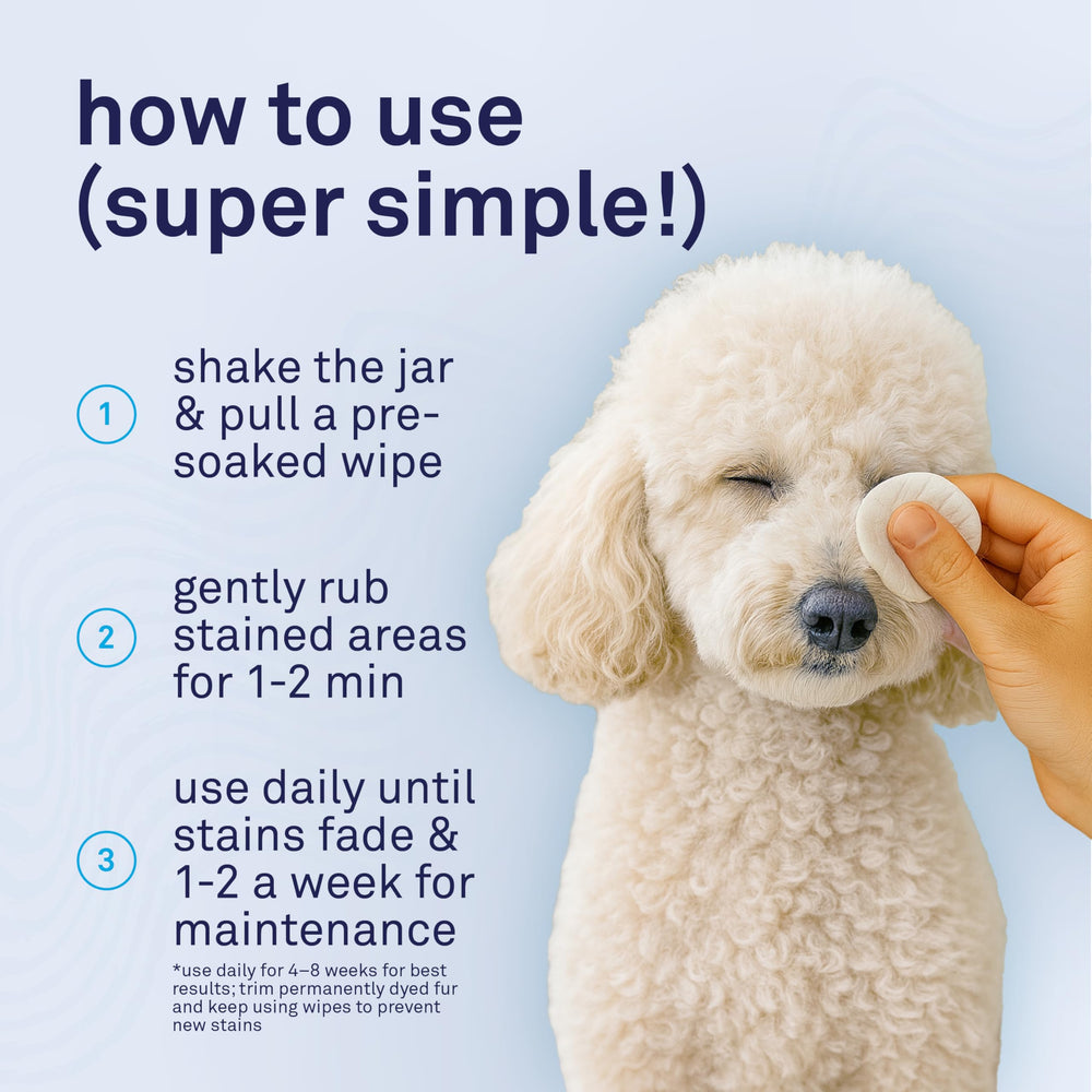 Petpost Tear Stain Remover Wipes natural formula emphasizing juniper berry and coconut oil.