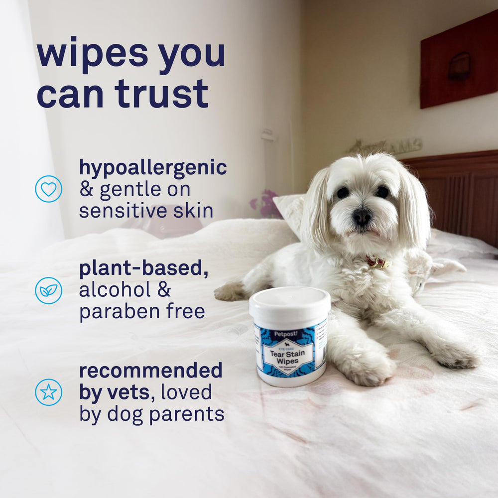 Petpost Tear Stain Remover Wipes soft cotton pads for delicate eye-area care.