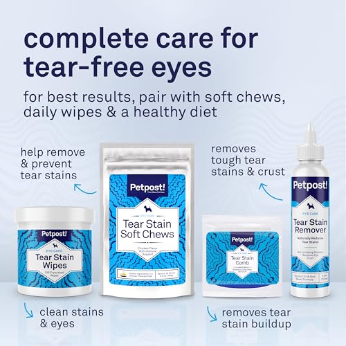 Petpost Tear Stain Remover Wipes USA-made formula for responsible pet care.