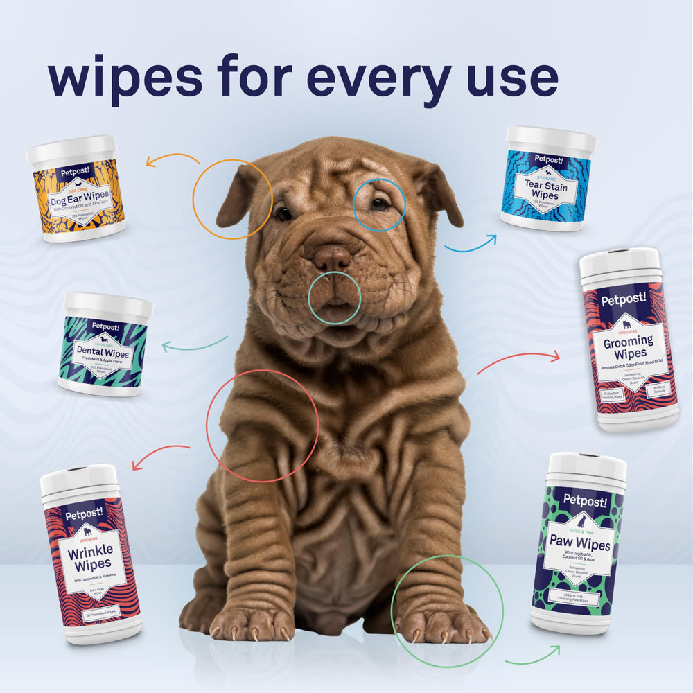 Petpost wrinkle wipes with aloe and coconut oil for soothing cleansing