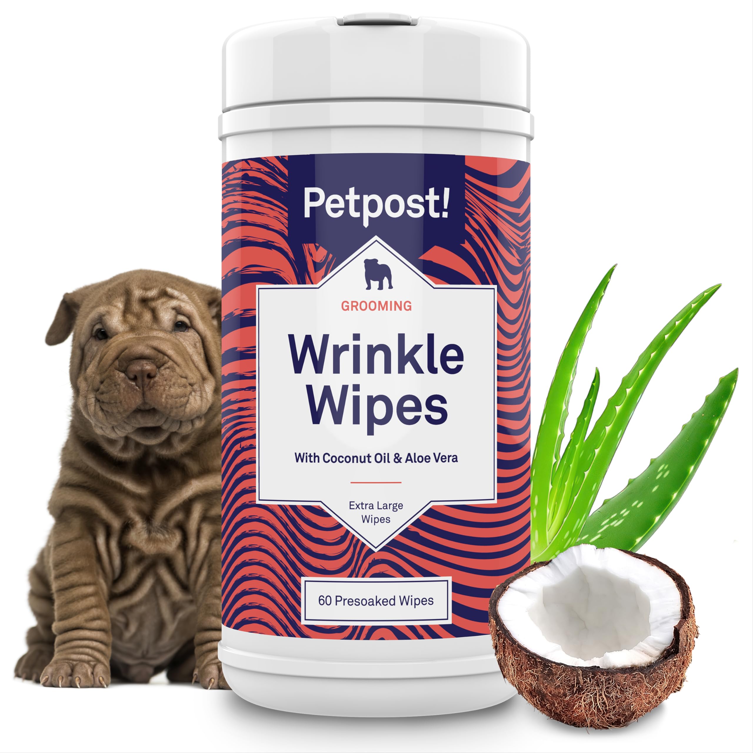 Petpost wrinkle wipes pack front shows 60-count tub for easy cleaning