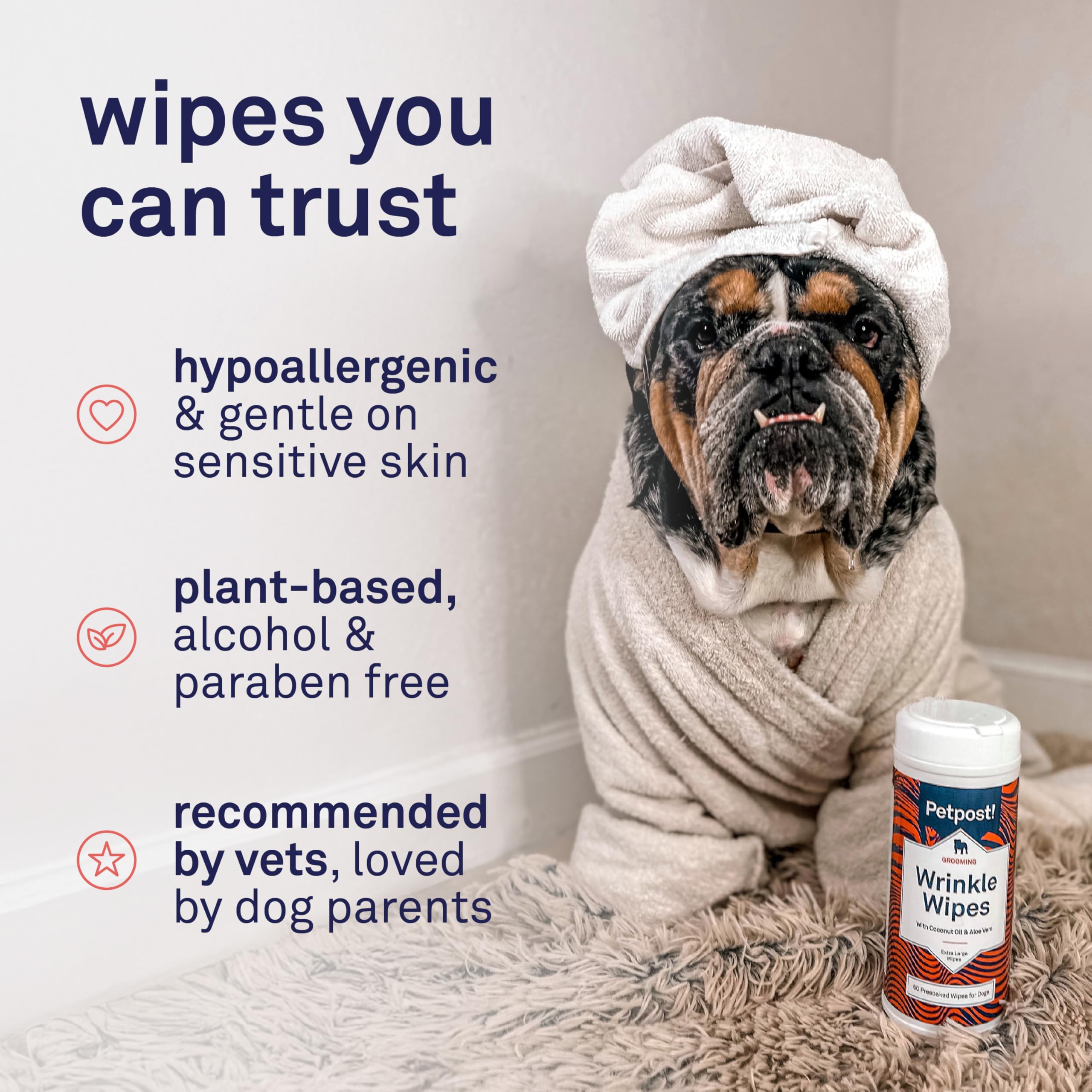 Petpost wrinkle wipes soft cotton texture for gentle cleansing of folds