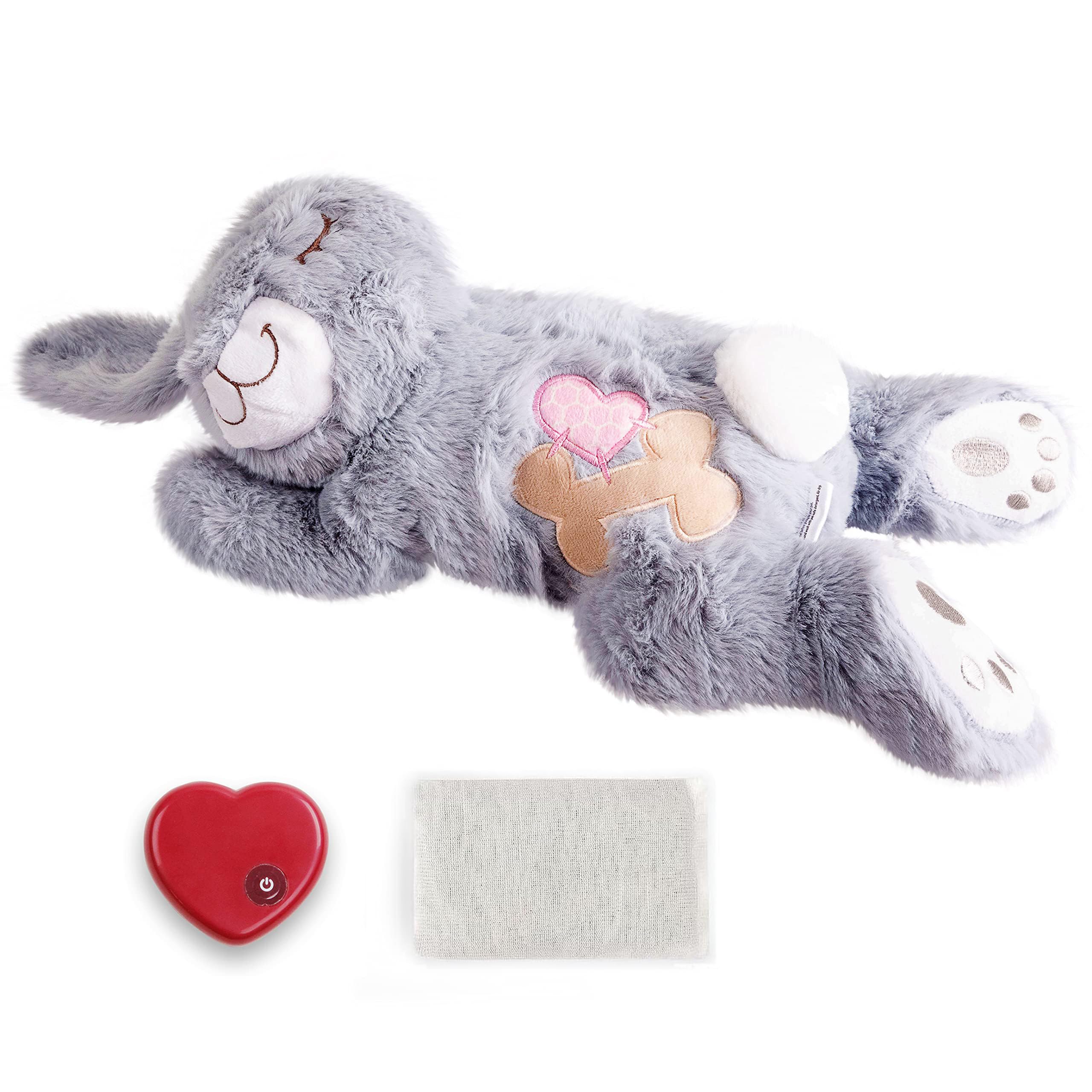 PetPrime dog heartbeat toy closeup showing gray rabbit for puppy comfort