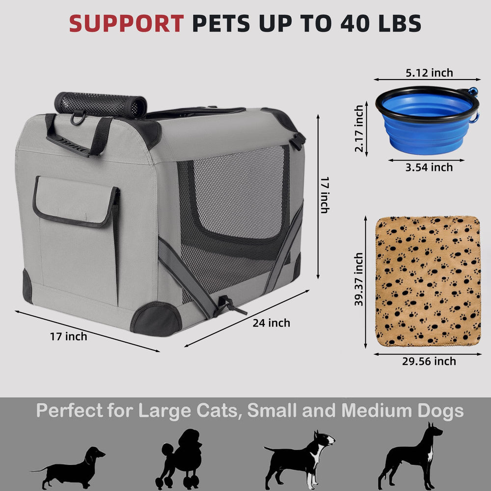 Petprsco large cat carrier accessories include plush pad blanket and bowl.