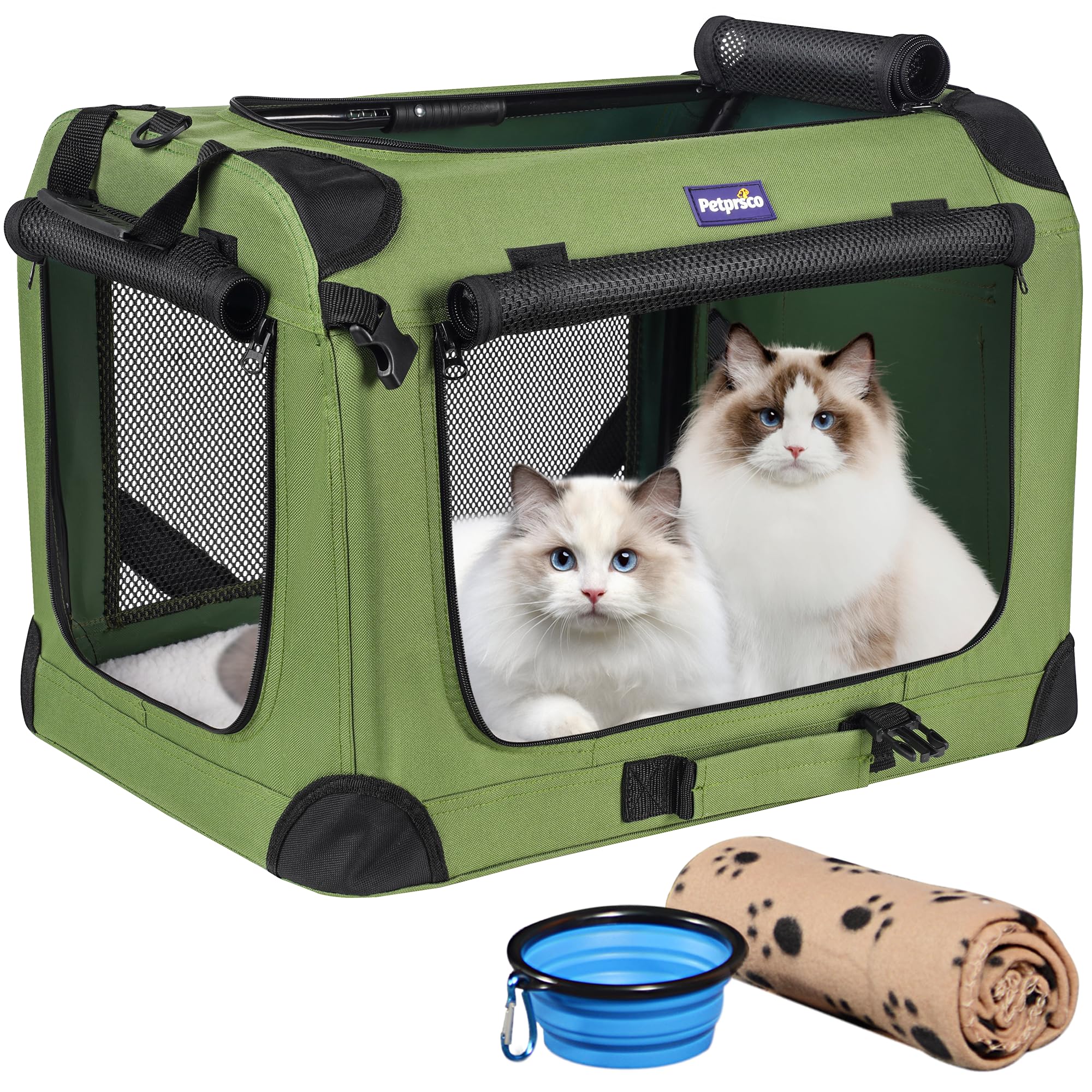 Petprsco large cat carrier front view with breathable mesh for airflow