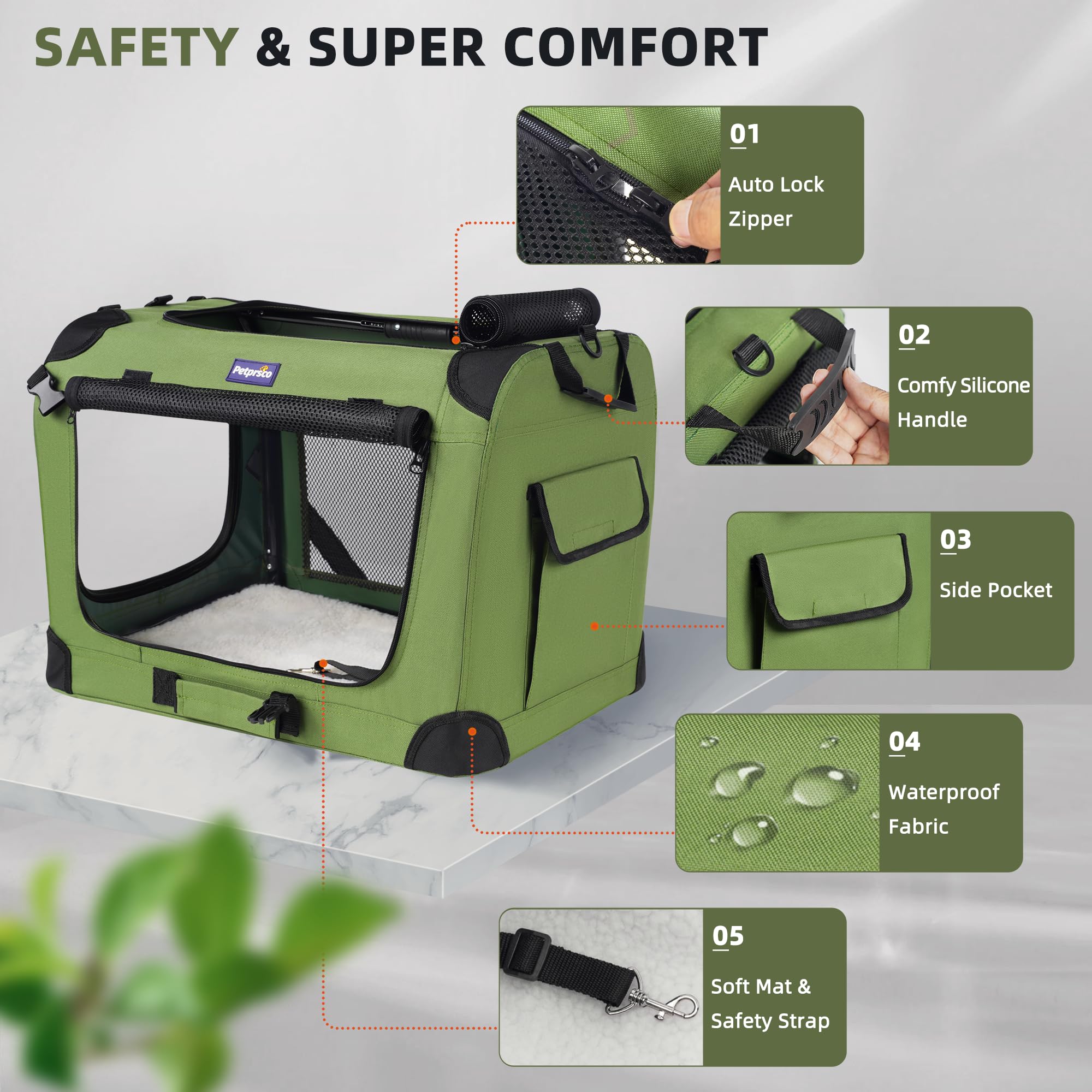 Petprsco large cat carrier interior with washable pad