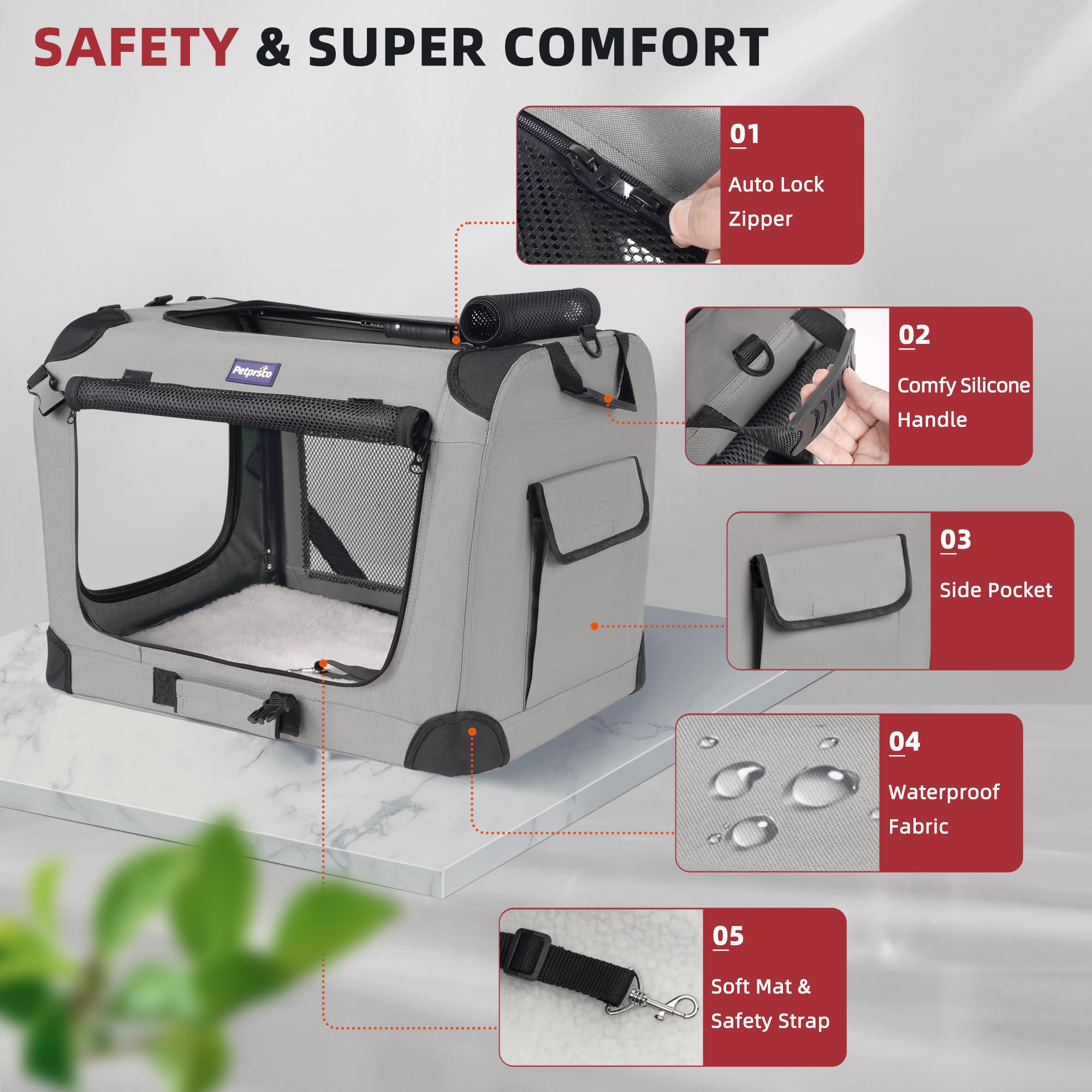 Petprsco large cat carrier mesh ventilation provides fresh air and visibility.