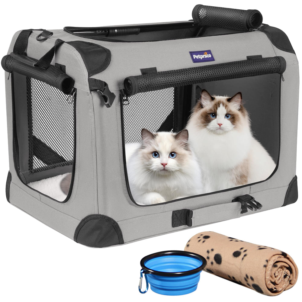 Petprsco large cat carrier setup demonstrates quick-fold design for easy travel.